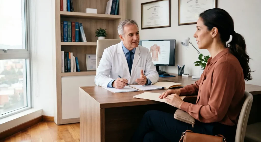 cirujano tranquilizando a mujer sobre la operacion la menstruación afecta la anestesia