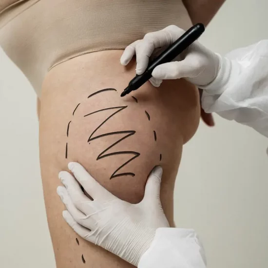 haciendo marcaje para lifting de muslos como tratar la flacidez de las piernas